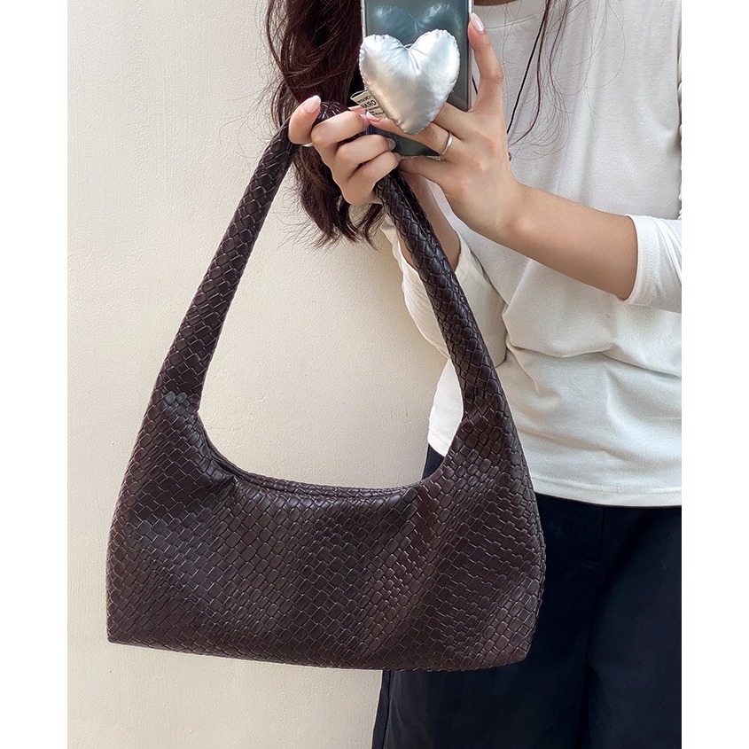 美好的事物╻╻復古編織┇『F098』輕復古軟皮單肩編織包 腋下包 復古包 編織包 單肩包 通勤腋下包 軟皮包-細節圖4