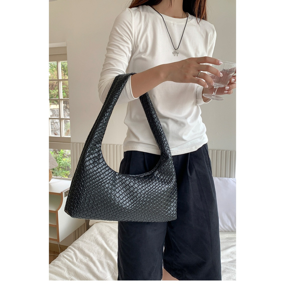 美好的事物╻╻復古編織┇『F098』輕復古軟皮單肩編織包 腋下包 復古包 編織包 單肩包 通勤腋下包 軟皮包-細節圖5