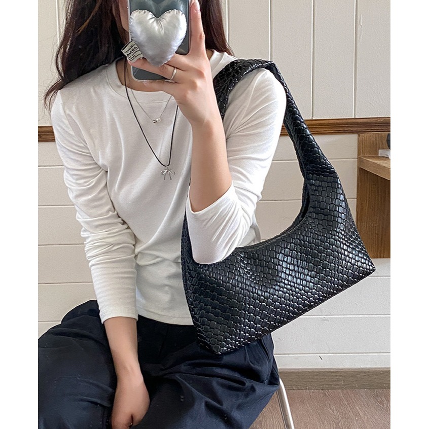 美好的事物╻╻復古編織┇『F098』輕復古軟皮單肩編織包 腋下包 復古包 編織包 單肩包 通勤腋下包 軟皮包-細節圖6