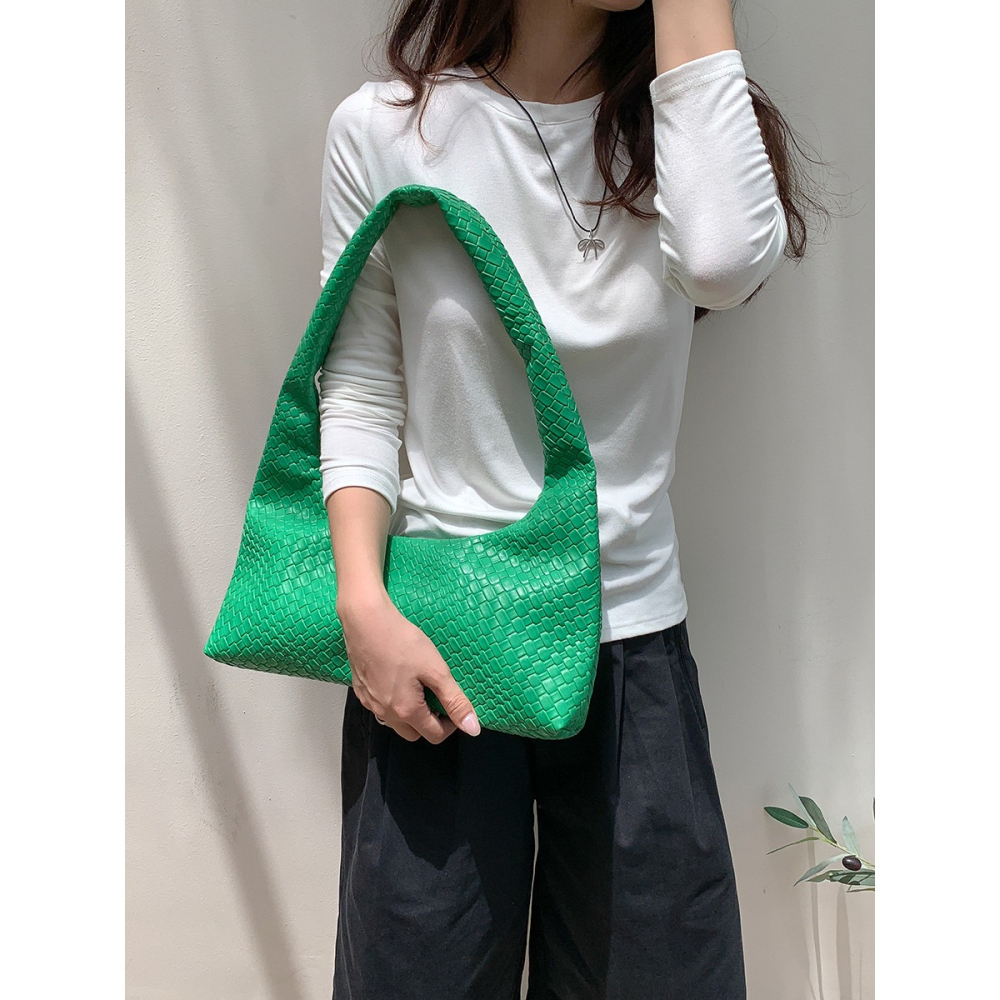 美好的事物╻╻復古編織┇『F098』輕復古軟皮單肩編織包 腋下包 復古包 編織包 單肩包 通勤腋下包 軟皮包-細節圖8