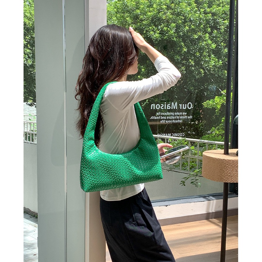 美好的事物╻╻復古編織┇『F098』輕復古軟皮單肩編織包 腋下包 復古包 編織包 單肩包 通勤腋下包 軟皮包-細節圖9