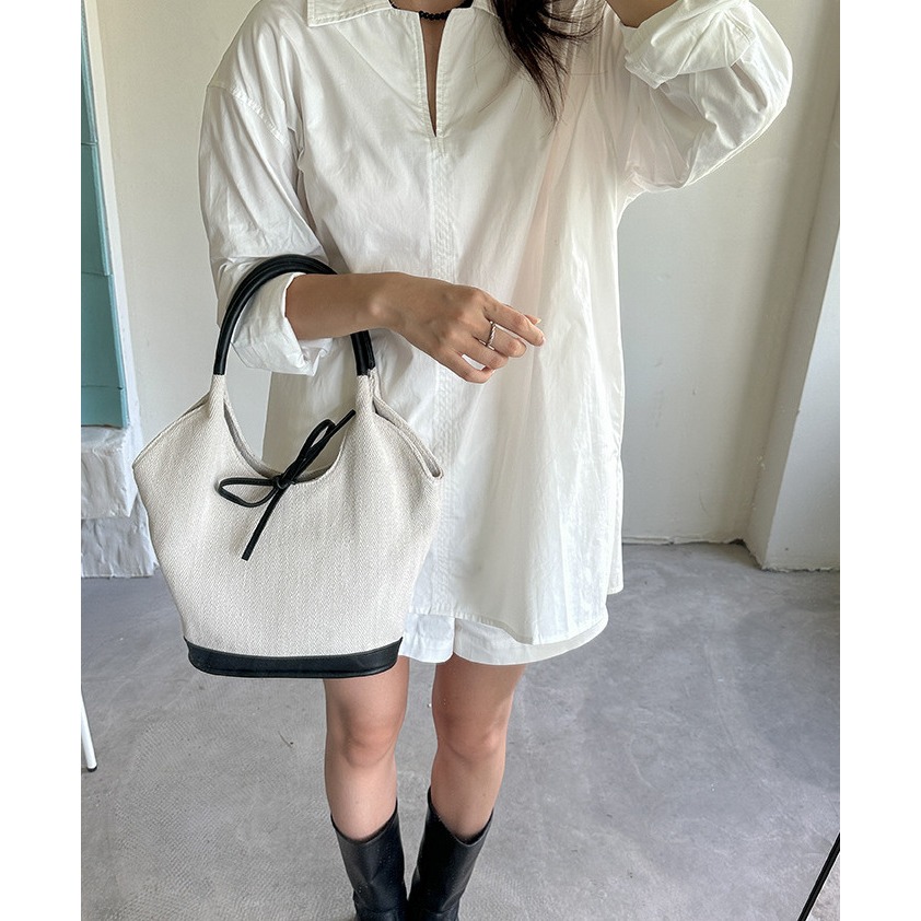 日常必備單品⎐帆布材質『U9809』韓國大容量通勤水桶帆布菜籃子包 水桶包 帆布包 手提包 通勤包 單肩包 腋下包-細節圖4