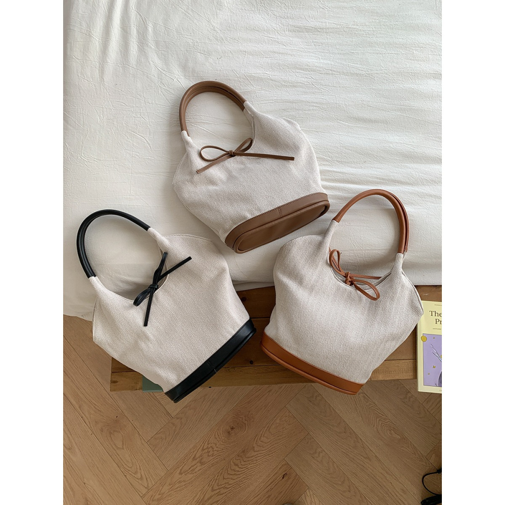 日常必備單品⎐帆布材質『U9809』韓國大容量通勤水桶帆布菜籃子包 水桶包 帆布包 手提包 通勤包 單肩包 腋下包-細節圖5