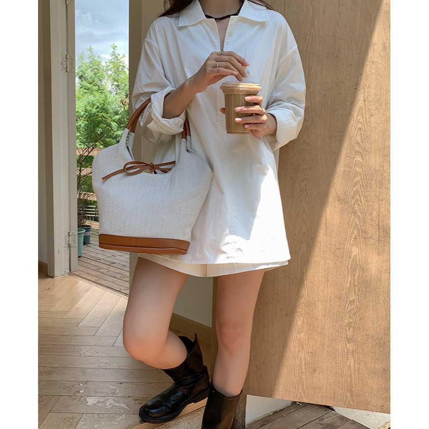 日常必備單品⎐帆布材質『U9809』韓國大容量通勤水桶帆布菜籃子包 水桶包 帆布包 手提包 通勤包 單肩包 腋下包-細節圖8