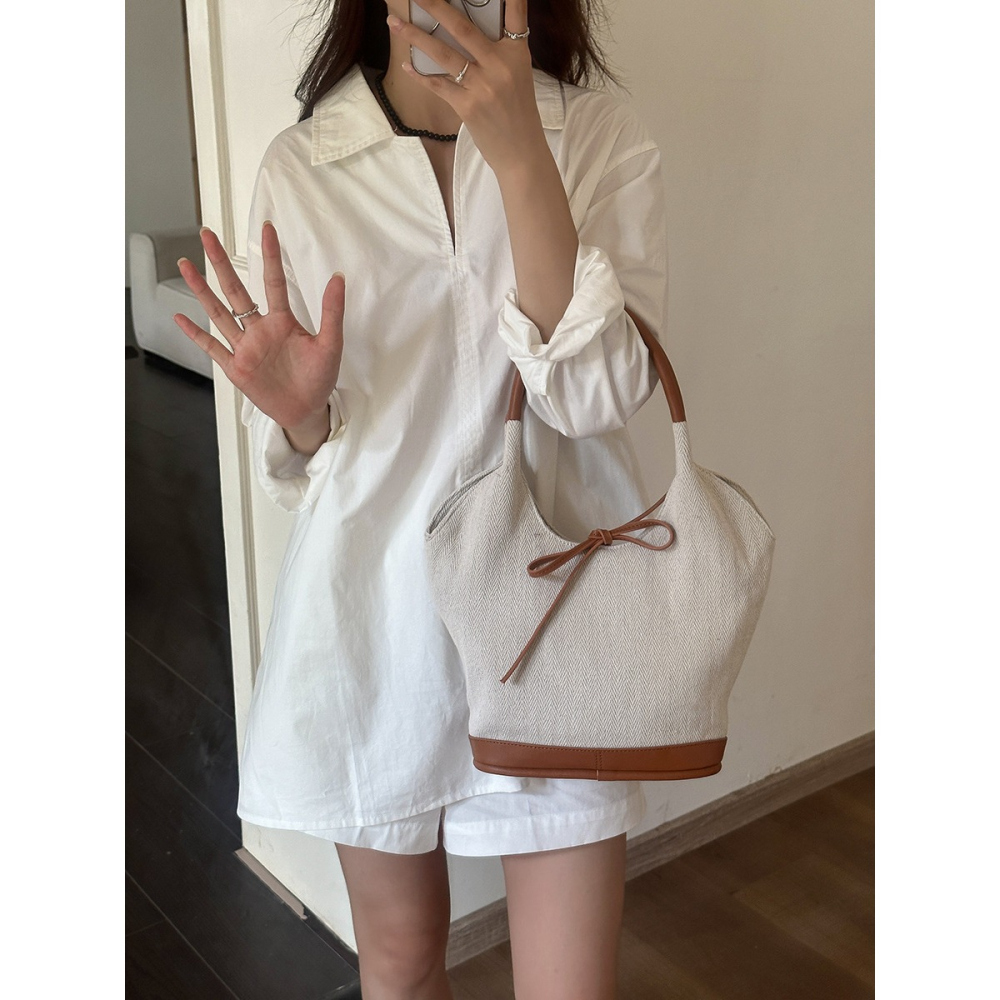 日常必備單品⎐帆布材質『U9809』韓國大容量通勤水桶帆布菜籃子包 水桶包 帆布包 手提包 通勤包 單肩包 腋下包-細節圖10