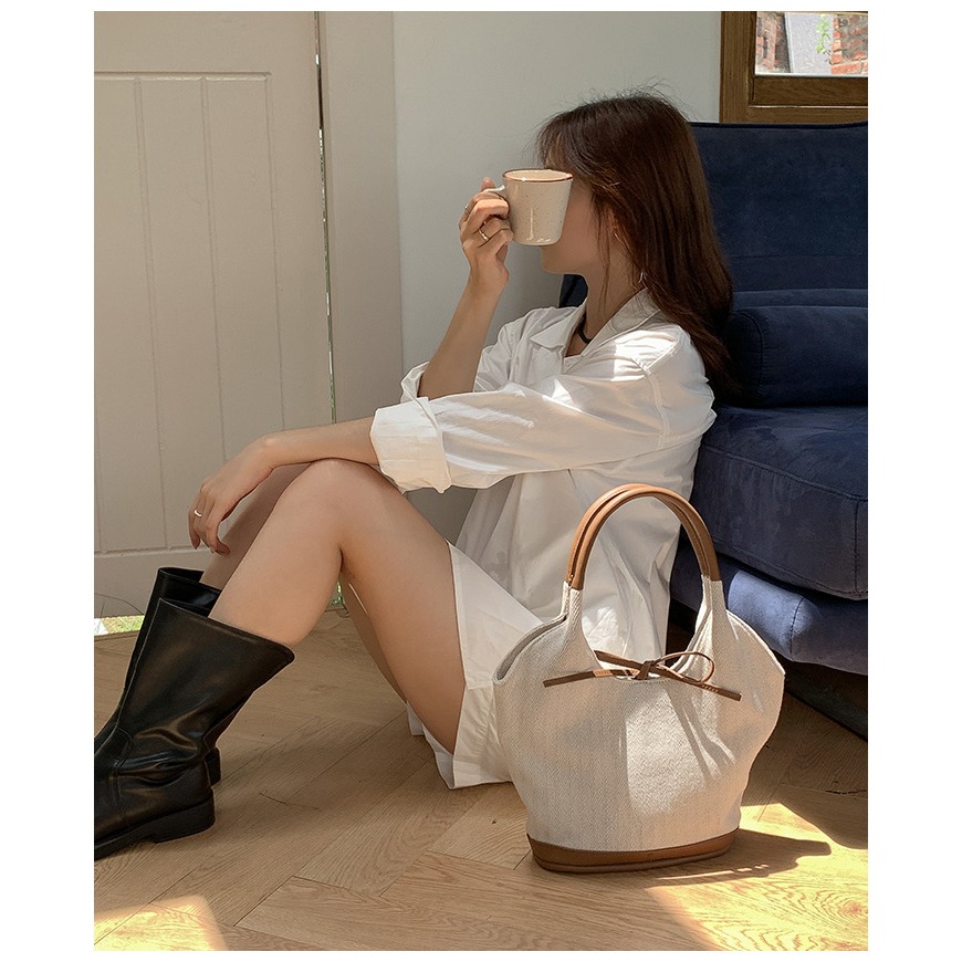 日常必備單品⎐帆布材質『U9809』韓國大容量通勤水桶帆布菜籃子包 水桶包 帆布包 手提包 通勤包 單肩包 腋下包-細節圖11