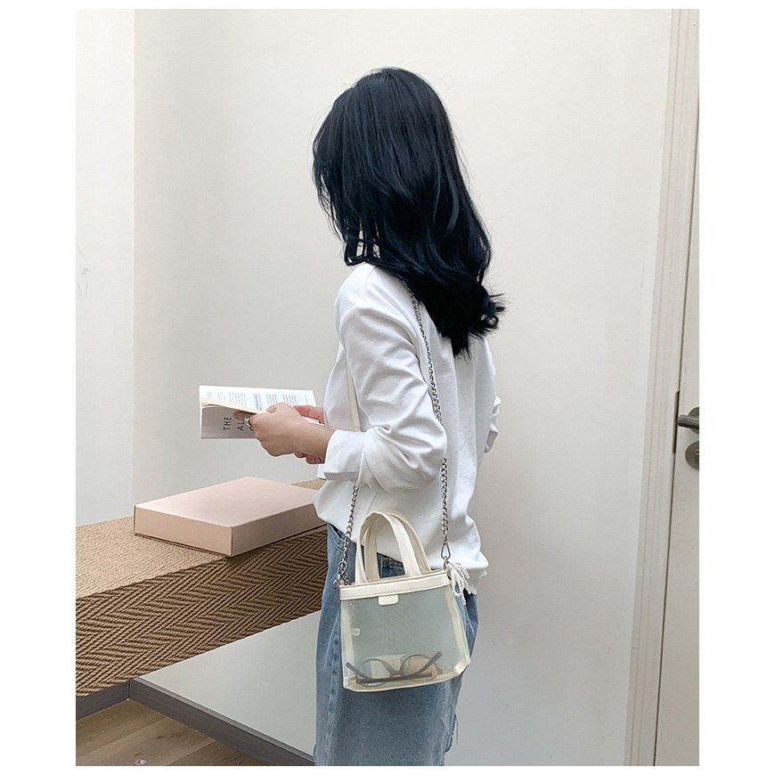 微透既視感✩精緻好裝✧『A8327』夏季高級感的手提/鏈條網紗包 手提包 鍊條包 斜跨包 手拿包 韓國包包-細節圖4