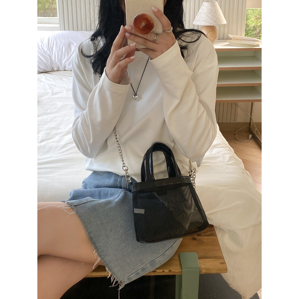 微透既視感✩精緻好裝✧『A8327』夏季高級感的手提/鏈條網紗包 手提包 鍊條包 斜跨包 手拿包 韓國包包-細節圖9