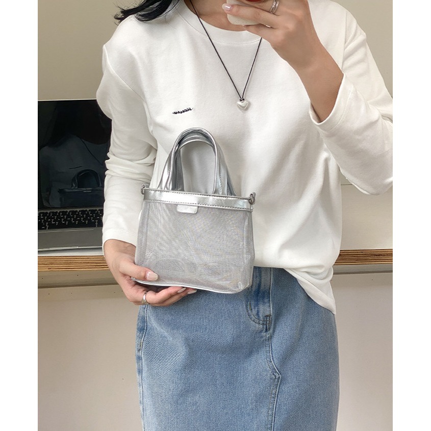 微透既視感✩精緻好裝✧『A8327』夏季高級感的手提/鏈條網紗包 手提包 鍊條包 斜跨包 手拿包 韓國包包-細節圖10