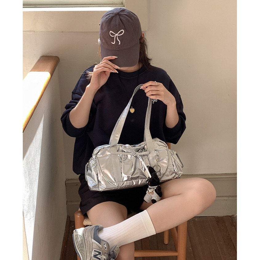 經典百搭又好裝⍢⍢休閒『F9216』韓國皺褶蝴蝶結單肩通勤包 腋下包 單肩包 大容量包包 通勤包 韓國包包-細節圖2