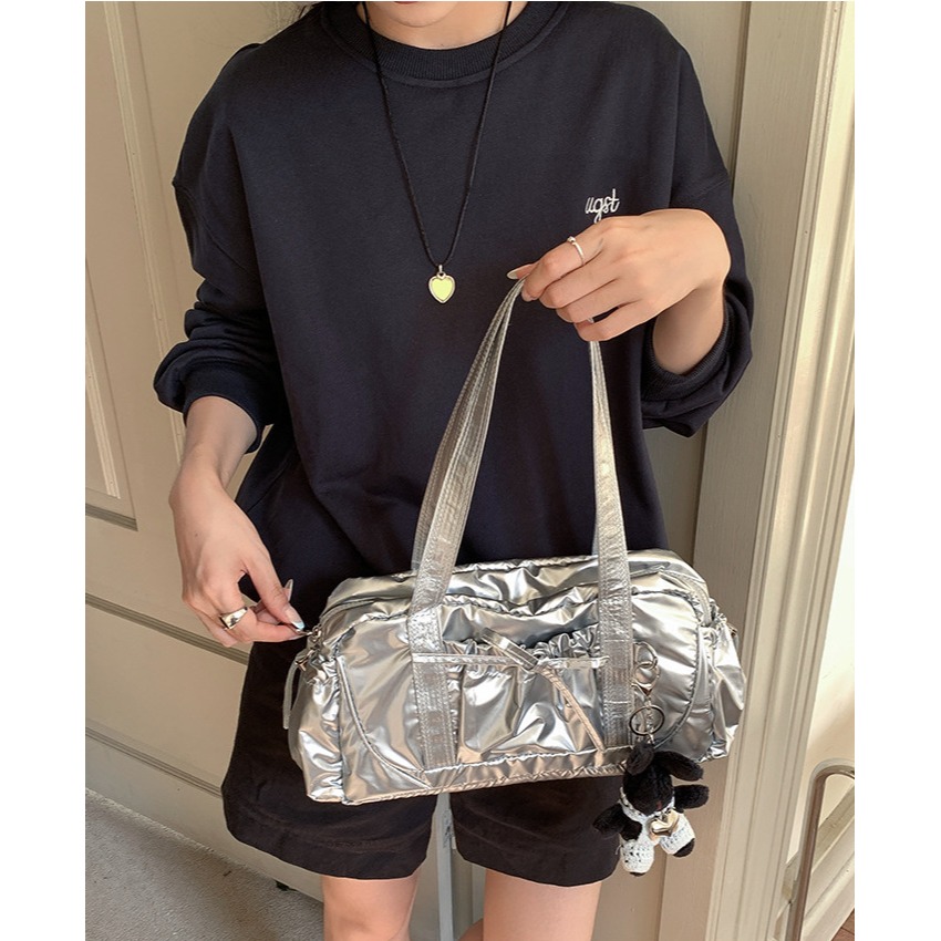 經典百搭又好裝⍢⍢休閒『F9216』韓國皺褶蝴蝶結單肩通勤包 腋下包 單肩包 大容量包包 通勤包 韓國包包-細節圖3