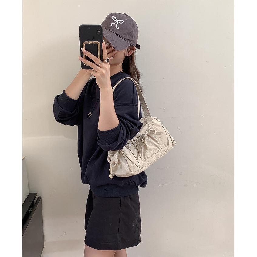 經典百搭又好裝⍢⍢休閒『F9216』韓國皺褶蝴蝶結單肩通勤包 腋下包 單肩包 大容量包包 通勤包 韓國包包-細節圖6