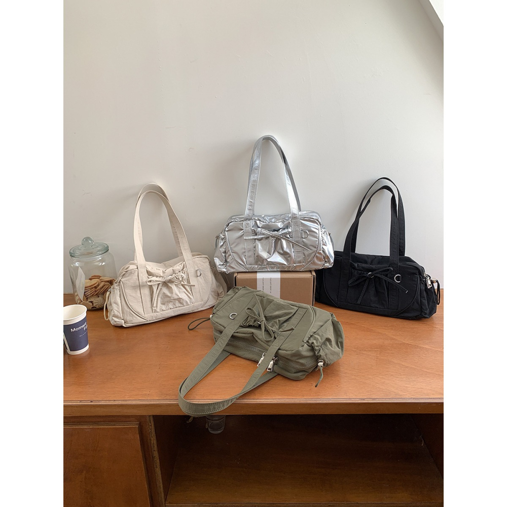 經典百搭又好裝⍢⍢休閒『F9216』韓國皺褶蝴蝶結單肩通勤包 腋下包 單肩包 大容量包包 通勤包 韓國包包-細節圖7