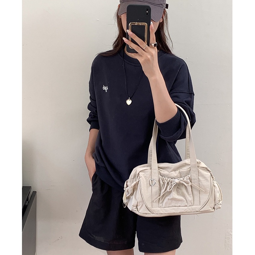 經典百搭又好裝⍢⍢休閒『F9216』韓國皺褶蝴蝶結單肩通勤包 腋下包 單肩包 大容量包包 通勤包 韓國包包-細節圖8