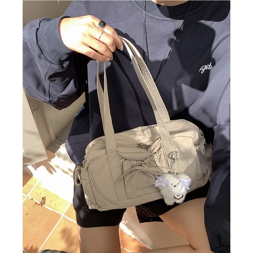 經典百搭又好裝⍢⍢休閒『F9216』韓國皺褶蝴蝶結單肩通勤包 腋下包 單肩包 大容量包包 通勤包 韓國包包-細節圖9