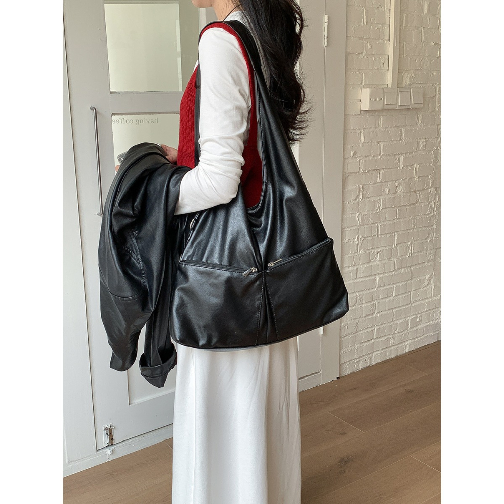 超美的┇大容量上班族/學生都適用『AB239』復刻時刻軟皮極簡通勤托特包 單肩包 腋下包 肩背包 通勤包 托特包-細節圖3