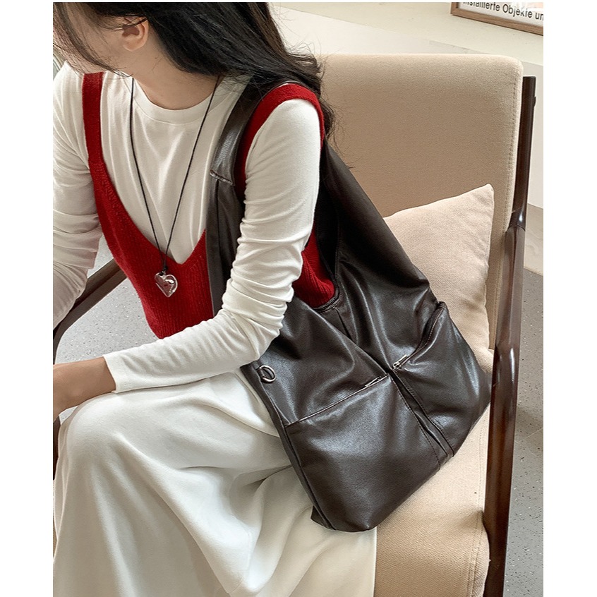 超美的┇大容量上班族/學生都適用『AB239』復刻時刻軟皮極簡通勤托特包 單肩包 腋下包 肩背包 通勤包 托特包-細節圖6