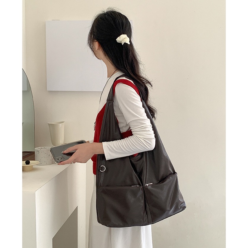 超美的┇大容量上班族/學生都適用『AB239』復刻時刻軟皮極簡通勤托特包 單肩包 腋下包 肩背包 通勤包 托特包-細節圖9