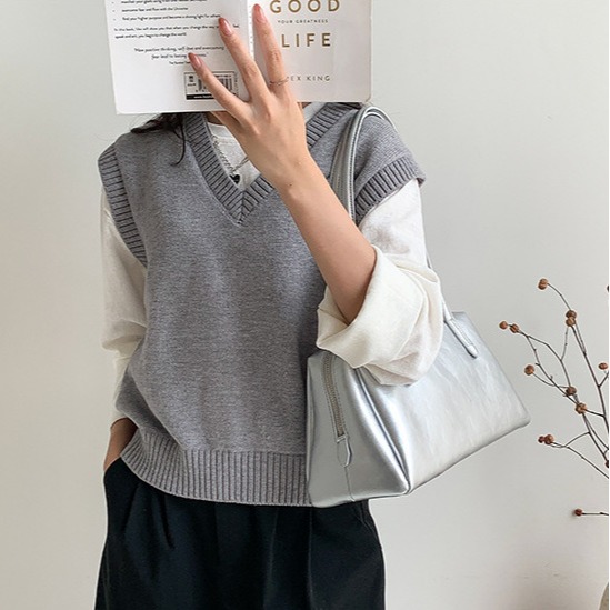 韓國2024新款皮質▩▩U550簡約純色大容量單肩波士頓包 大氣時尚通勤腋下包 托特包 波士頓包 腋下包 肩背包-細節圖2