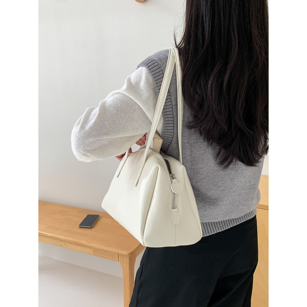 韓國2024新款皮質▩▩U550簡約純色大容量單肩波士頓包 大氣時尚通勤腋下包 托特包 波士頓包 腋下包 肩背包-細節圖6