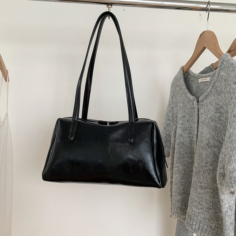 韓國2024新款皮質▩▩U550簡約純色大容量單肩波士頓包 大氣時尚通勤腋下包 托特包 波士頓包 腋下包 肩背包-規格圖11