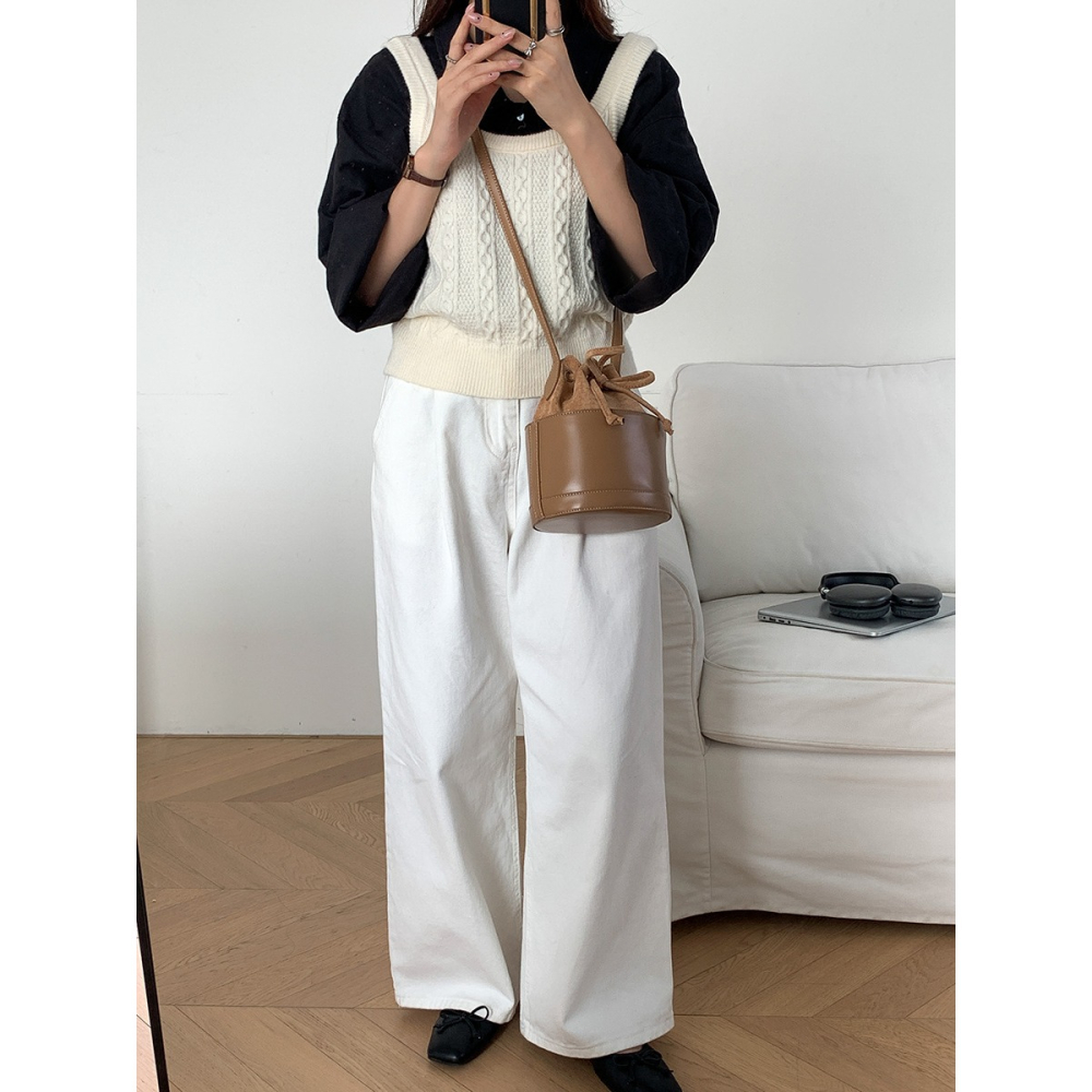 絨面與皮革的完美結合⇝✬｜F101｜秋季新款復古束口抽繩圓筒包 絨面水桶包 皮革側背包 簡約小眾單肩包 斜跨包-細節圖2