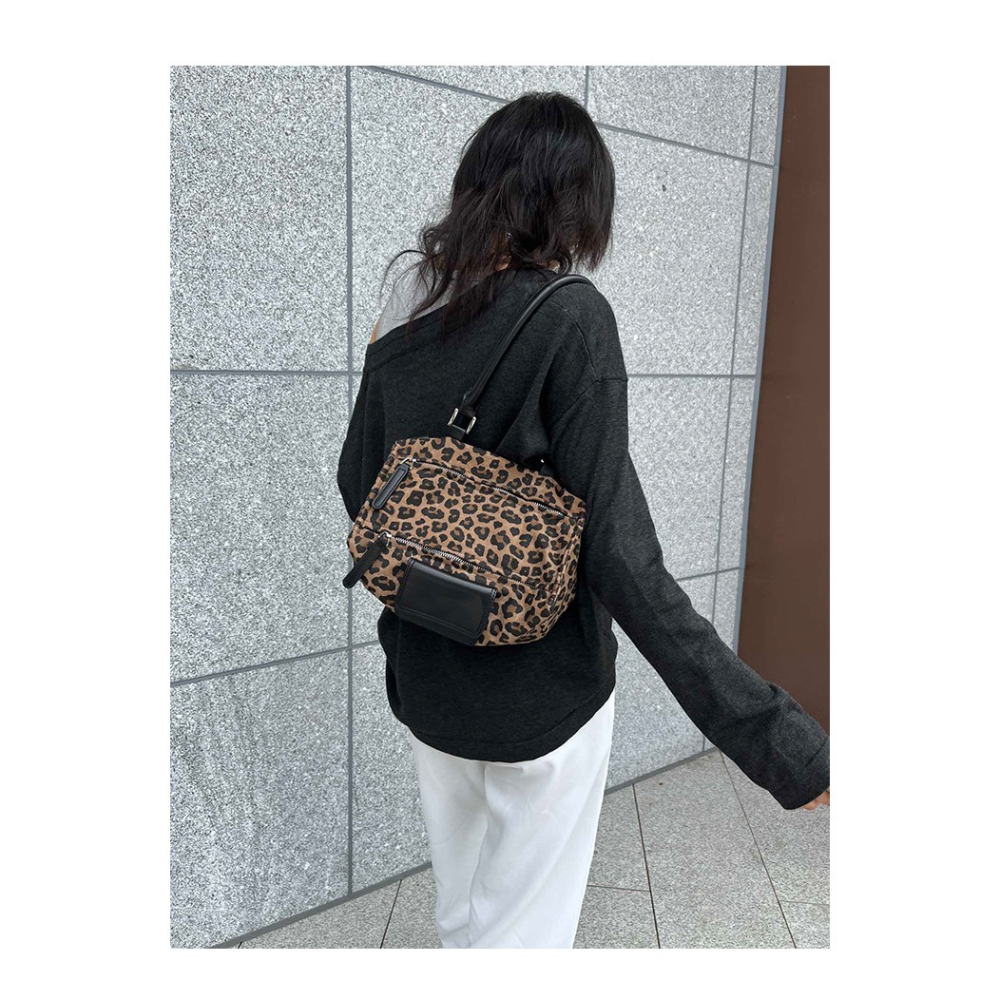 潘朵拉魔盒💙豹紋好流行ღ『8060#』歐美復古包蓋式大容量手提包 單肩腋下包 斜挎方包 大容量托特包 豹紋手提包-細節圖8