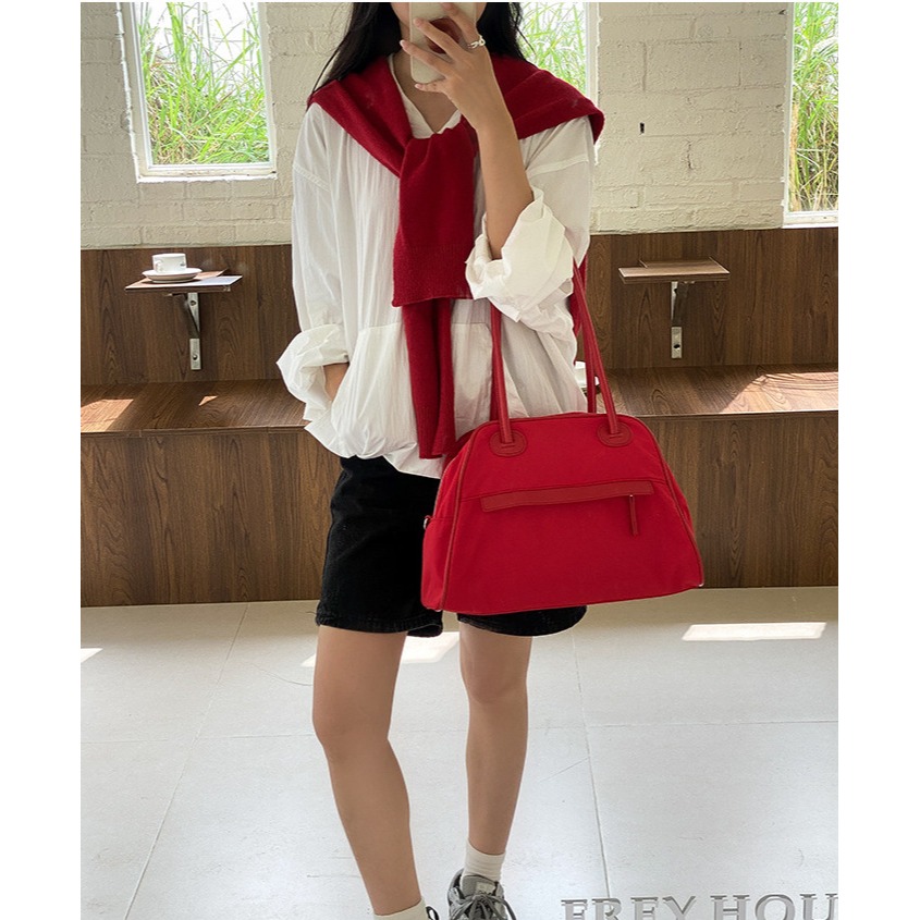 喜歡大容量的女孩看過來💟有型又好裝『LF5862』雙層防水尼龍大容量手提/側背托特包 手提包 側背包 肩背包 斜跨包-細節圖2