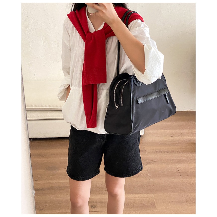 喜歡大容量的女孩看過來💟有型又好裝『LF5862』雙層防水尼龍大容量手提/側背托特包 手提包 側背包 肩背包 斜跨包-細節圖3