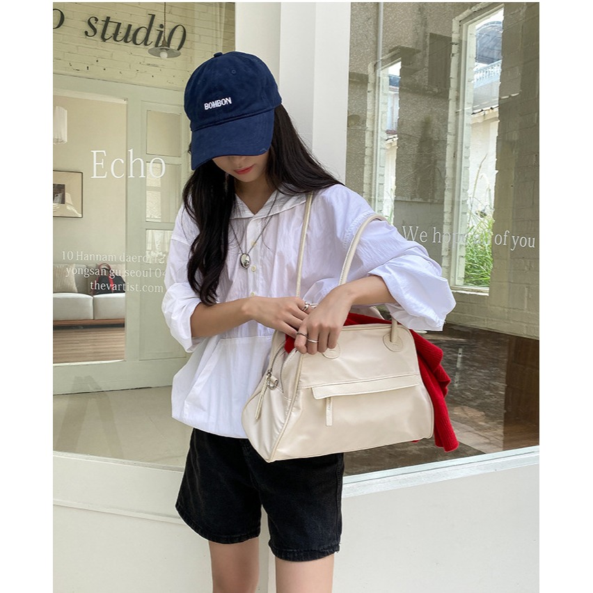 喜歡大容量的女孩看過來💟有型又好裝『LF5862』雙層防水尼龍大容量手提/側背托特包 手提包 側背包 肩背包 斜跨包-細節圖5