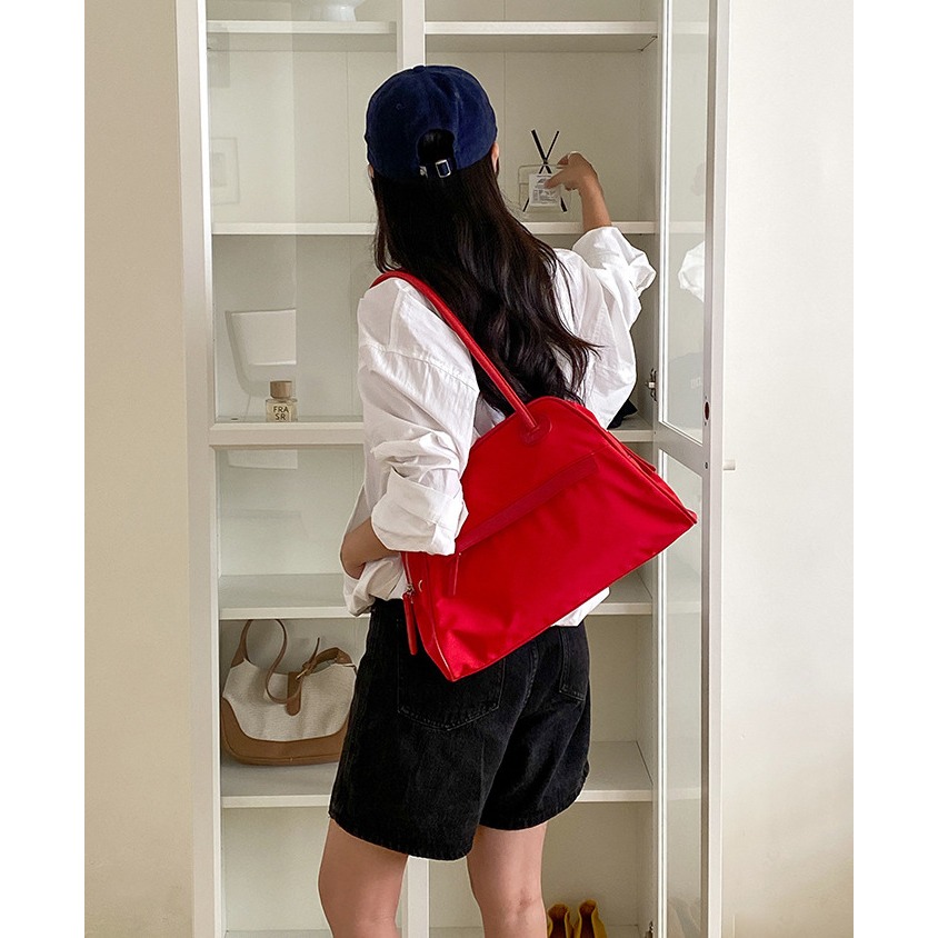 喜歡大容量的女孩看過來💟有型又好裝『LF5862』雙層防水尼龍大容量手提/側背托特包 手提包 側背包 肩背包 斜跨包-細節圖7