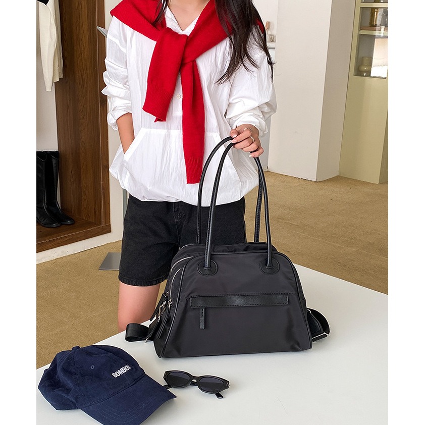 喜歡大容量的女孩看過來💟有型又好裝『LF5862』雙層防水尼龍大容量手提/側背托特包 手提包 側背包 肩背包 斜跨包-細節圖10