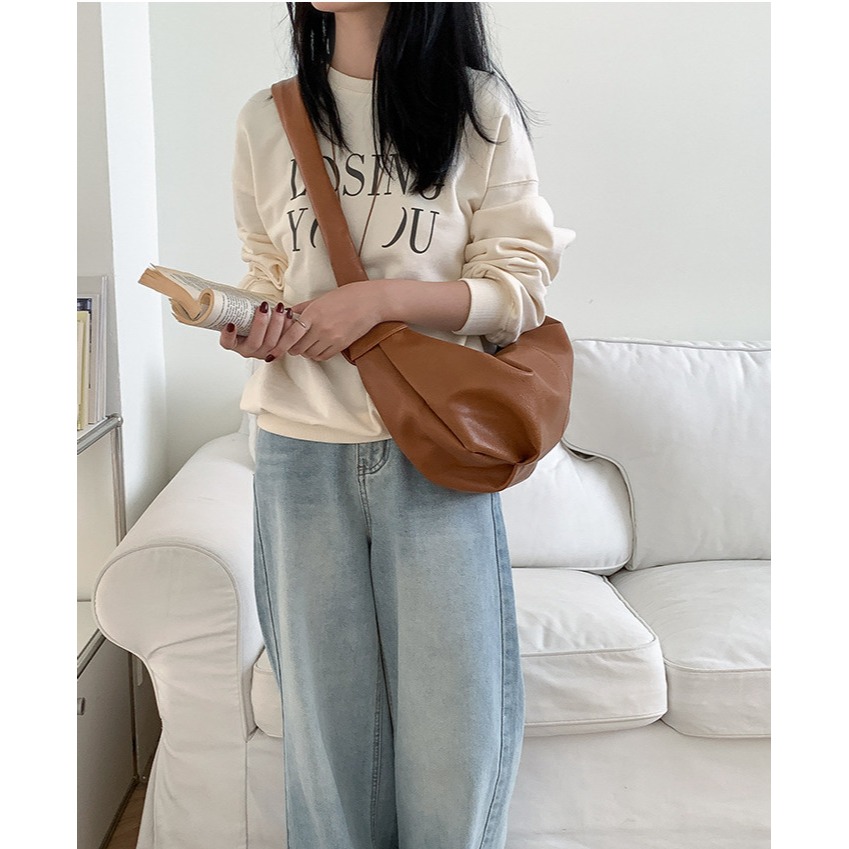 完美詮釋⟕怎麼背都好看『N3306』扭結調節質感配色斜挎餃子包 水餃包 大容量斜跨包 通勤包 韓國側背包 大容量包包-細節圖3