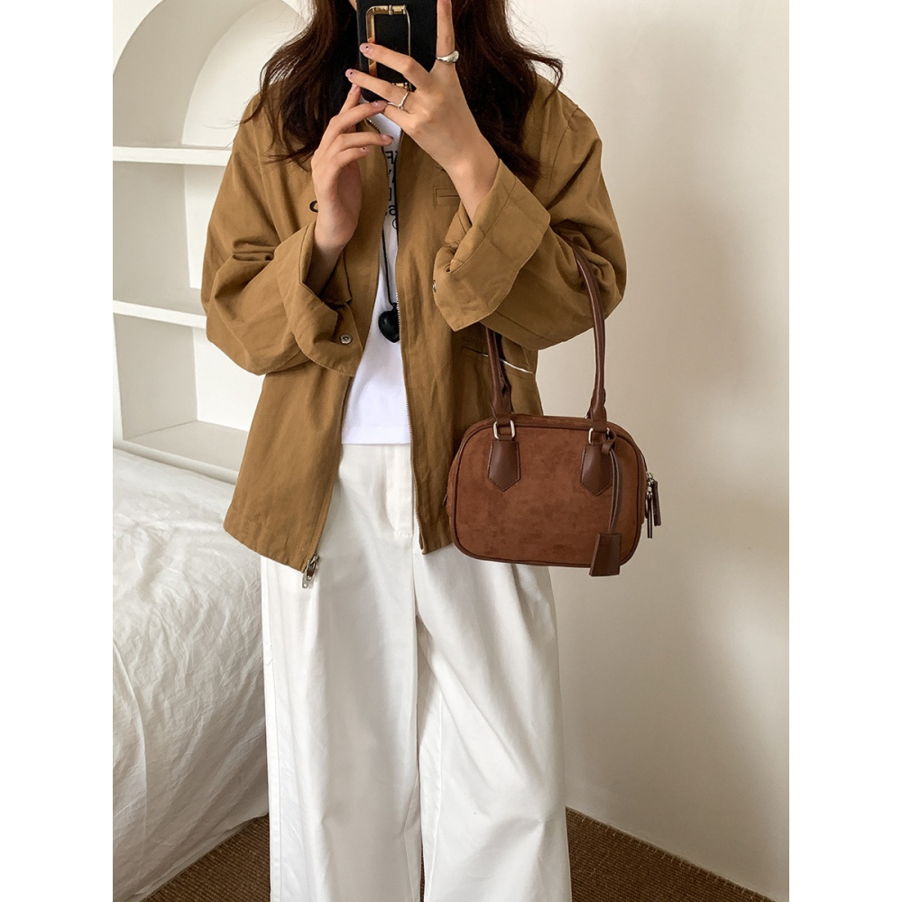 恰到好處“描述今天｜LF122｜復古磨砂高級吊牌手提吐司包 波士頓包 手提包 韓國腋下包 大容量肩背包 小方包-細節圖7