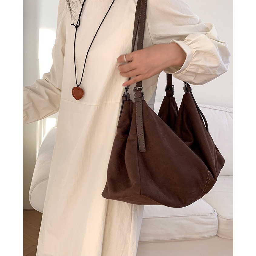 有2種材質⟕雙根肩帶『ZZ3316』高級軟皮麂皮絨質可調雙肩帶托特包 腋下包 斜跨包 側背包 單肩包 大容量-細節圖8