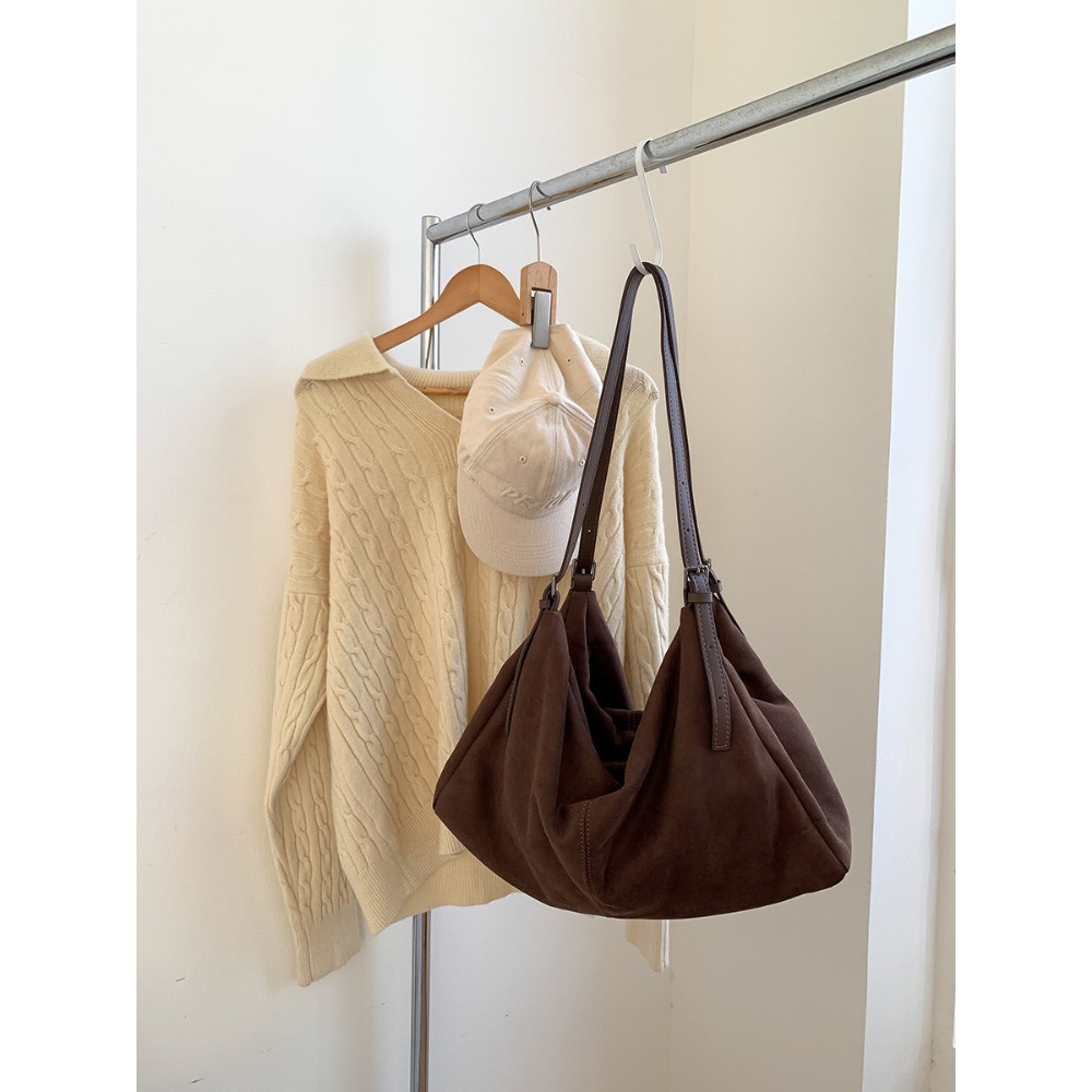 有2種材質⟕雙根肩帶『ZZ3316』高級軟皮麂皮絨質可調雙肩帶托特包 腋下包 斜跨包 側背包 單肩包 大容量-規格圖11