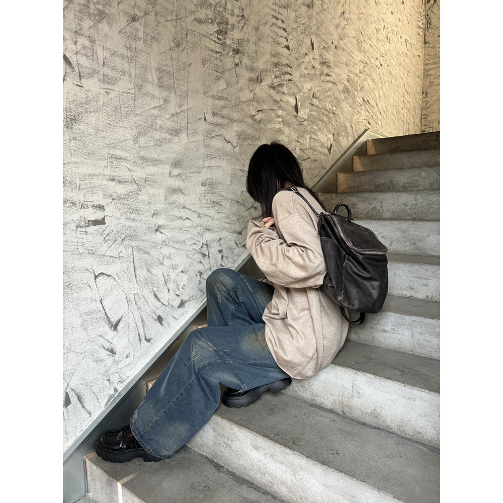 時髦出街⧔洗水復古好好看『616#』文藝感高級做舊雙肩包 後背包 韓國雙肩包 通勤包 背包 大容量後背包-細節圖2