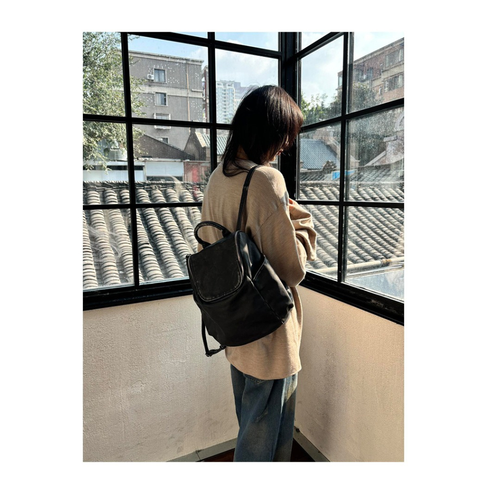 時髦出街⧔洗水復古好好看『616#』文藝感高級做舊雙肩包 後背包 韓國雙肩包 通勤包 背包 大容量後背包-細節圖3