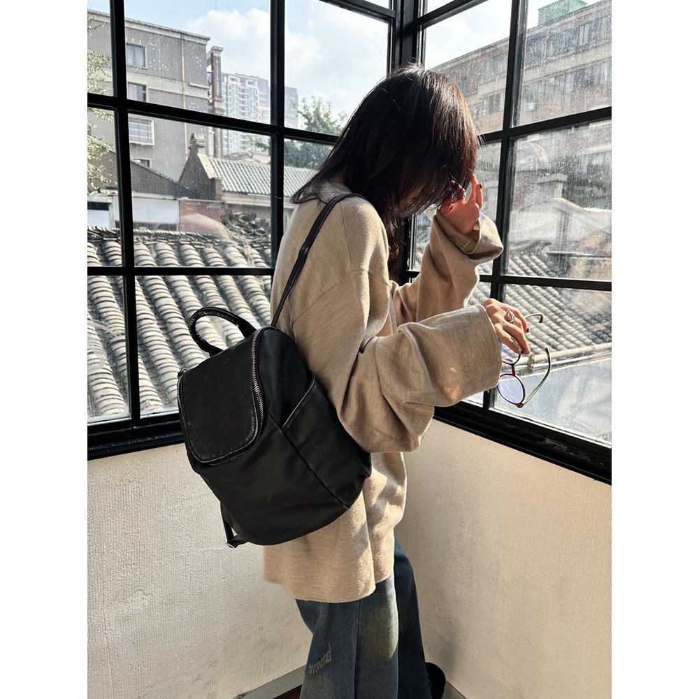 時髦出街⧔洗水復古好好看『616#』文藝感高級做舊雙肩包 後背包 韓國雙肩包 通勤包 背包 大容量後背包-細節圖4