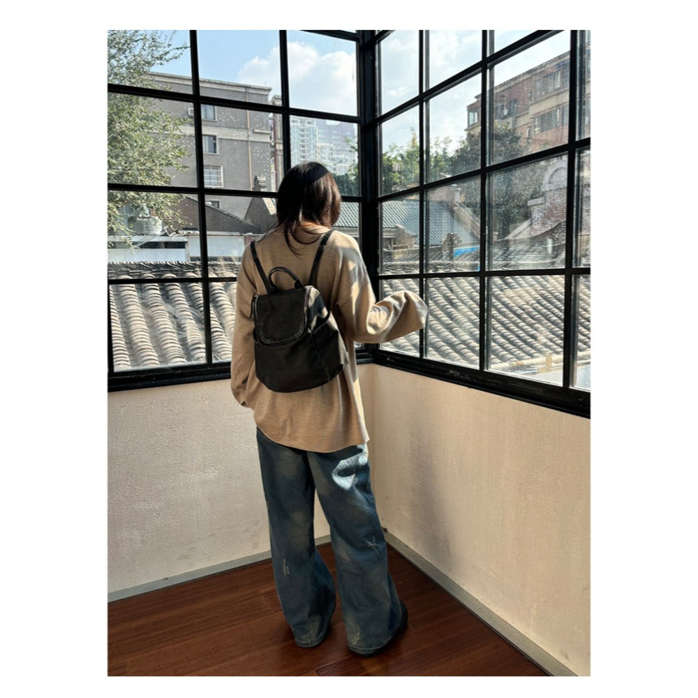 時髦出街⧔洗水復古好好看『616#』文藝感高級做舊雙肩包 後背包 韓國雙肩包 通勤包 背包 大容量後背包-細節圖5