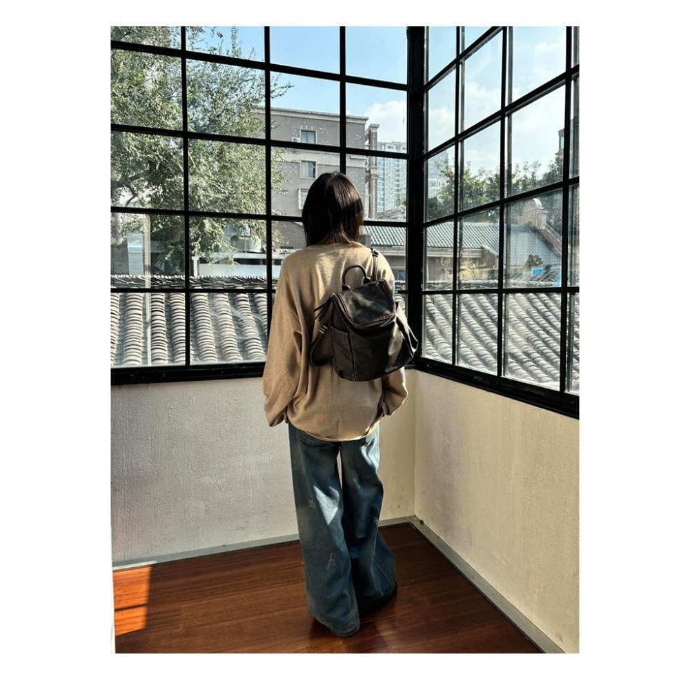 時髦出街⧔洗水復古好好看『616#』文藝感高級做舊雙肩包 後背包 韓國雙肩包 通勤包 背包 大容量後背包-細節圖10