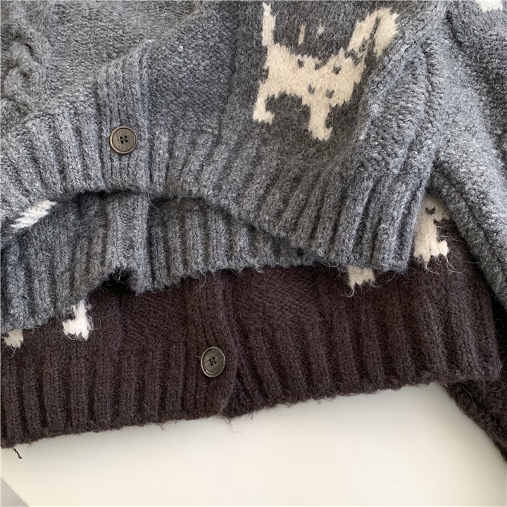 狗狗提花🐶🐶含羊毛！自留款<015>復古小狗造型懶惰風羊毛針織外套 針織開衫外套 韓羊毛上衣 毛衣外套 針織衫-細節圖10