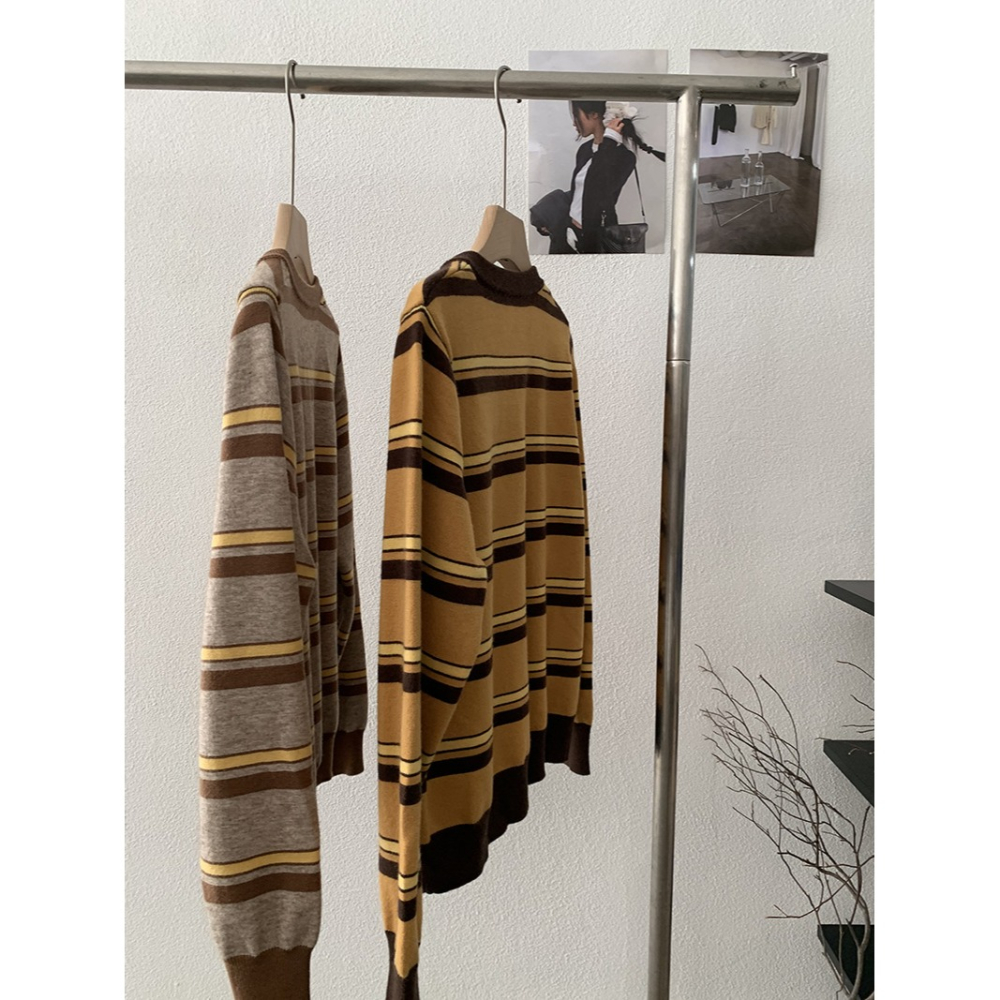 5157“”韓國時髦撞色條紋休閒單排扣外搭外套 條紋上衣 薄外套-細節圖4