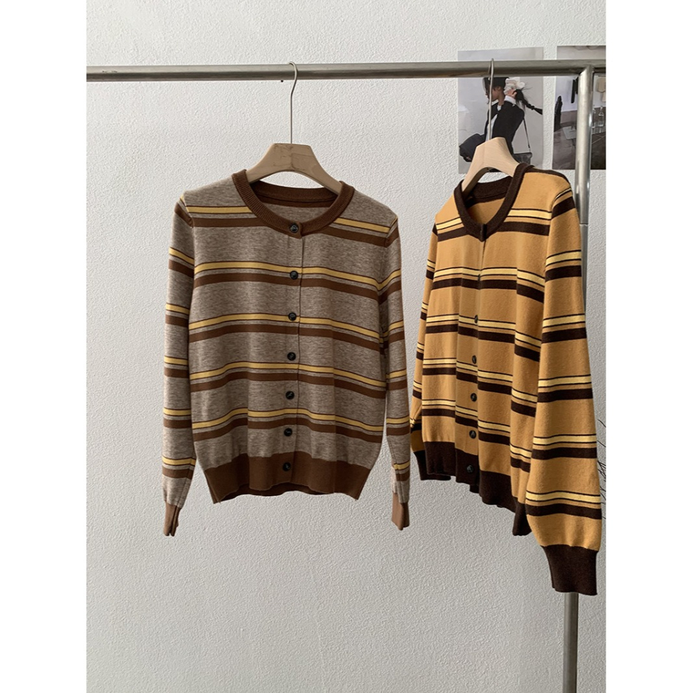 5157“”韓國時髦撞色條紋休閒單排扣外搭外套 條紋上衣 薄外套-細節圖8