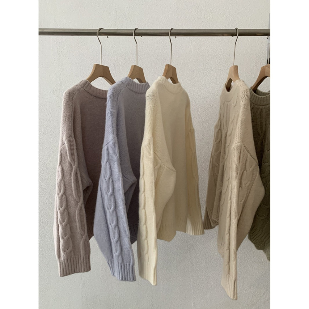 5167:: 麻花園領羊駝絨柔軟針織毛衣 麻花毛衣 針織衫-細節圖4