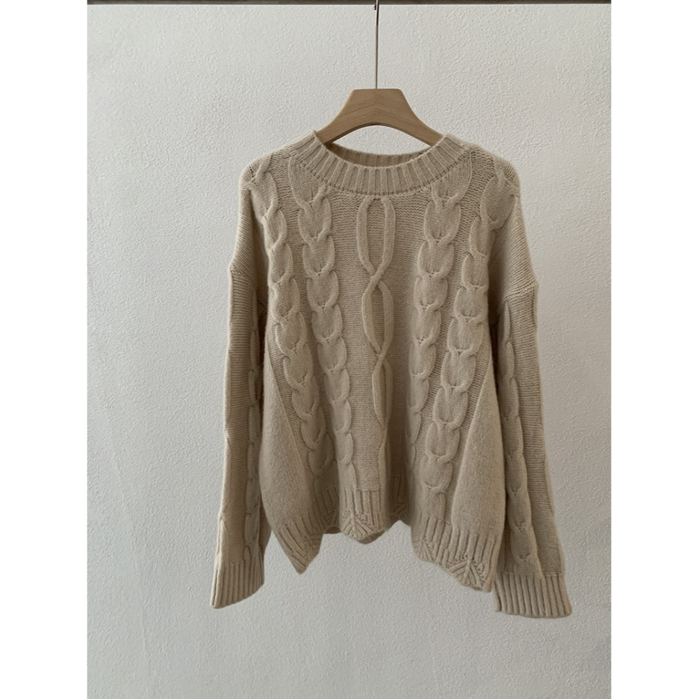 5167:: 麻花園領羊駝絨柔軟針織毛衣 麻花毛衣 針織衫-細節圖6