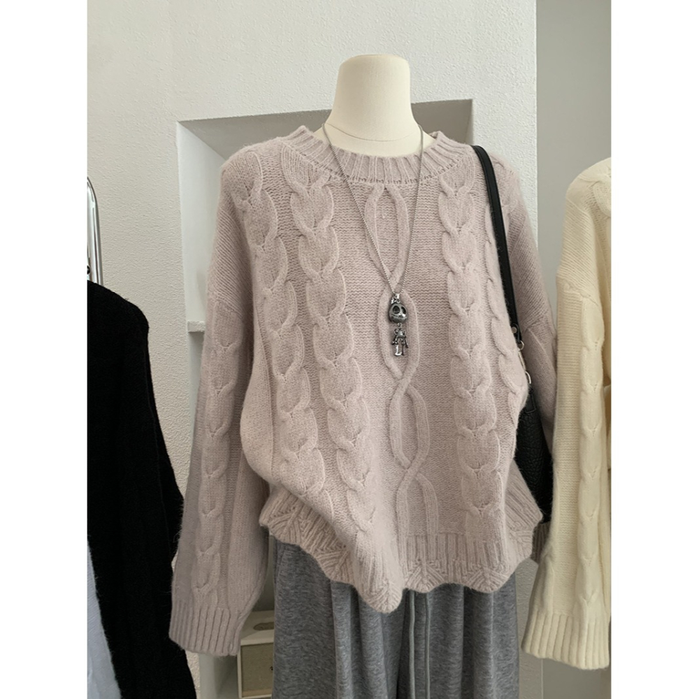 5167:: 麻花園領羊駝絨柔軟針織毛衣 麻花毛衣 針織衫-細節圖7