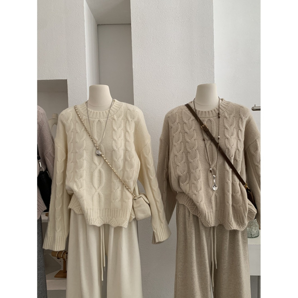 5167:: 麻花園領羊駝絨柔軟針織毛衣 麻花毛衣 針織衫-細節圖8