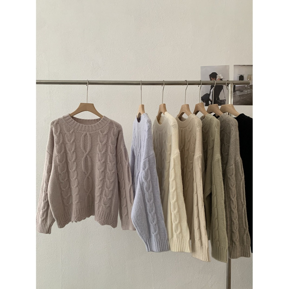 5167:: 麻花園領羊駝絨柔軟針織毛衣 麻花毛衣 針織衫-細節圖9