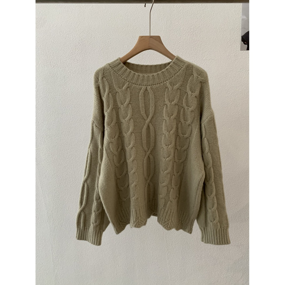 5167:: 麻花園領羊駝絨柔軟針織毛衣 麻花毛衣 針織衫-細節圖10